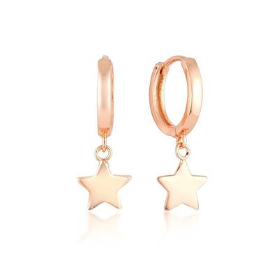 สีทองเหลือง 14K ดาวทองทรงกระบอกหูสําหรับผู้หญิง เครื่องประดับประจําวันง่าย ๆ