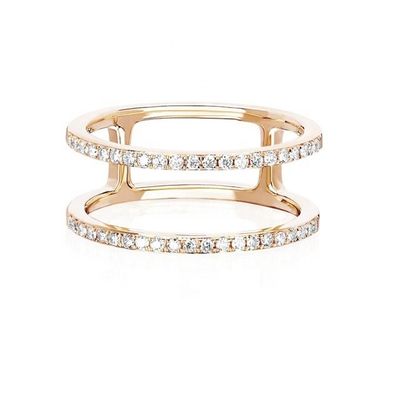 สีขาว CZ สองแถว สตั๊กเลส แหวนทอง 18K Plated Real 925 Sterling Silver Crystal Cubic Zircon เครื่องประดับ