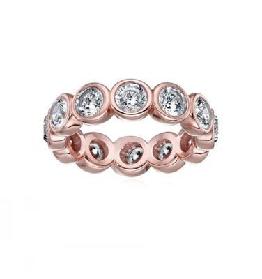 คลาสสิค Ins 18K ทอง Plated เบซล ติดตั้ง CZ เอมตะวงแหวน 925 สเตอร์ลิงเงิน