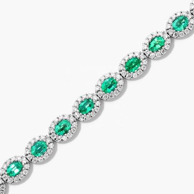 5.7 มิลลิเมตร ความกว้าง เซอร์คอน เทนนิสแขนข้อมือ Oval Emerald White 14K Gold Bracelet ผู้หญิง