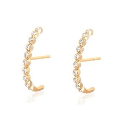 18K ทองคํา Plated Bezel การตั้งขาว Cubic Zircon Stud หูหูสําหรับผู้หญิง