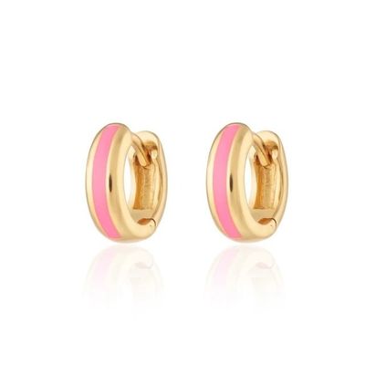 925 โลโก้ที่กําหนดเอง 18K ทองคําเคลือบสีชมพูเอ็มเนิล Huggie หูฟังสําหรับผู้หญิง