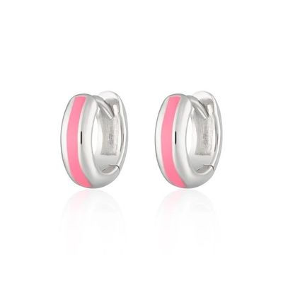 925 โลโก้ที่กําหนดเอง 18K ทองคําเคลือบสีชมพูเอ็มเนิล Huggie หูฟังสําหรับผู้หญิง