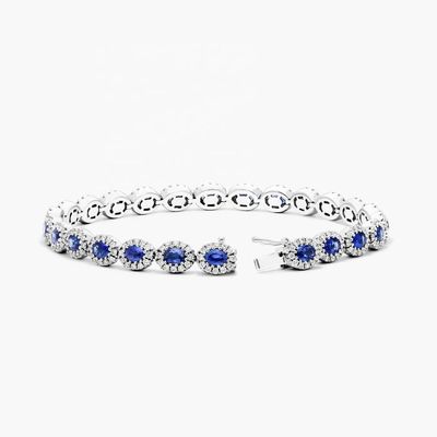 5.7 มิลลิเมตร ความกว้าง เซอร์คอน เทนนิสแขนข้อมือ Oval Emerald White 14K Gold Bracelet ผู้หญิง