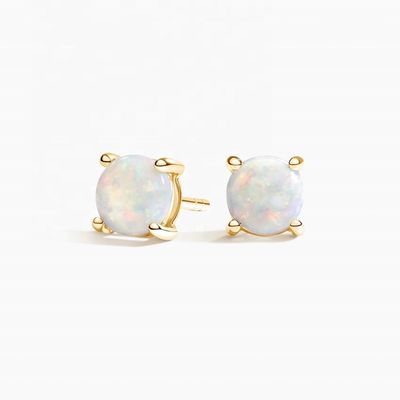 ต่างหูโอปอลโซลิแทร์ทองคำ 18K ขนาด 6 มม. สำหรับผู้หญิงและเด็กผู้หญิง เครื่องประดับชั้นดี