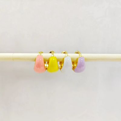เครื่องประดับสตรีสั่งทำพิเศษ เงิน S925 เคลือบอีนาเมลรูปโดมสีสันสดใส ทองคำ 18K ต่างหูห่วงเล็ก