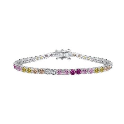 สไตล์ส่วนบุคคล Rainbow Zircon Inset 925 สตอร์ลิ่ง เงินเทนนิสแขนข้อมือสําหรับผู้หญิง