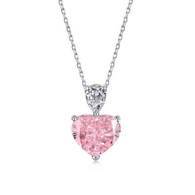 S925 สร้อยคอเงินสเตอร์ลิ่ง สําหรับผู้หญิง หัวใจสีชมพู ดรัปสีขาว Pear CZ Pendant คอรเบนโซ่