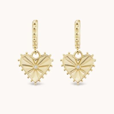 14K ทองคํา Plated Dangle Drop หัวใจ Huggies หูหูสําหรับผู้หญิงเป็น 925 สเตอร์ลิงเงิน
