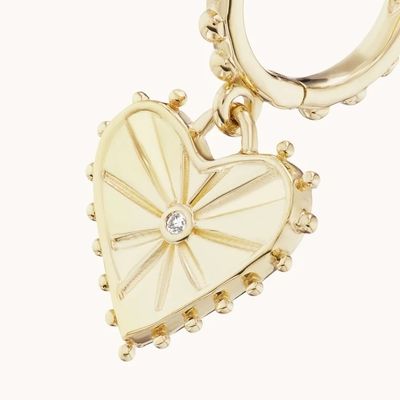 14K ทองคํา Plated Dangle Drop หัวใจ Huggies หูหูสําหรับผู้หญิงเป็น 925 สเตอร์ลิงเงิน