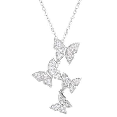 925 สตอร์ลิง เงินสีขาว ทองคํา Plated Micron Pave 4 Butterflies Charm Pendant สําหรับผู้หญิง