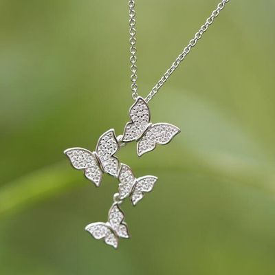 925 สตอร์ลิง เงินสีขาว ทองคํา Plated Micron Pave 4 Butterflies Charm Pendant สําหรับผู้หญิง