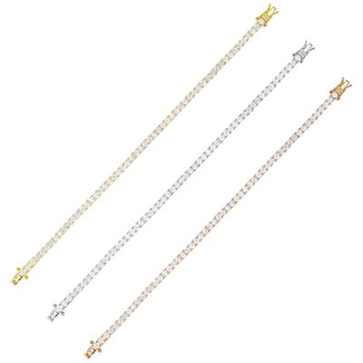 สินค้าร้อน 925 สเตอร์ลิง เงิน Plating ทอง 3 มิลลิเมตร Cubic Zirconia แบรนเซอร์เทนนิสสําหรับผู้หญิง