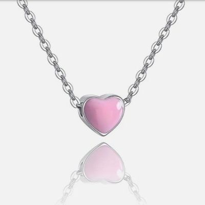 หัวใจสีชมพูขนาดเล็ก โรเดียมเคลือบ วันวาเลนไทน์ หญิง 925 สตอร์ลิงเงิน Pendant