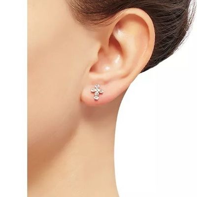 925 สเตอร์ลิง เงินสีขาว ซิรคอนิยา คิวบิก สี่ปุ่มกระดุมหูหูกับทอง 18K