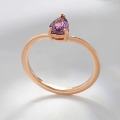 โรสทอง 925 สเตอร์ลิ่ง เงิน Pear Cut สีม่วง Sapphire กว้าง