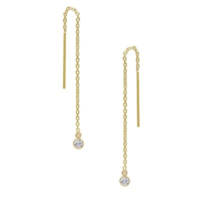 925 เงินสเตอร์ลิง เพียงแค่ 18K ทองคํา Plated หญิง Bezel ลงโซ่ Threader หูหู