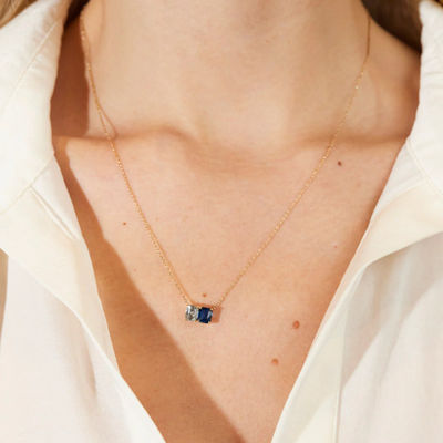 ขายร้อน 925 เหรียญเงิน คูชั่นตัด ซาฟิเรียและสี่เหลี่ยมตัดสีขาว Zircon สีบล็อค Zirconia หินคู่ Pendant Necklaces