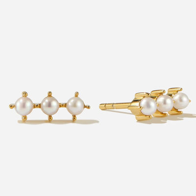 18K ทองคํา Plating Pearl Stud หูข้อมือ สตอร์ลิ่งเงินกับโลโก้ที่กําหนดเอง