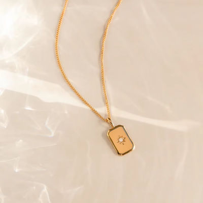 สร้อยคอสตาร์ขนาดเล็กทรงสี่เหลี่ยม 925 สตอร์ลิ่ง เงินทอง