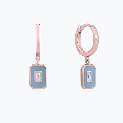 ต่างหูห่วงเคลือบอีนาเมล Baguette CZ เงินแท้ 925 ชุบทอง 18K เครื่องประดับแฮนด์เมดสำหรับผู้หญิง