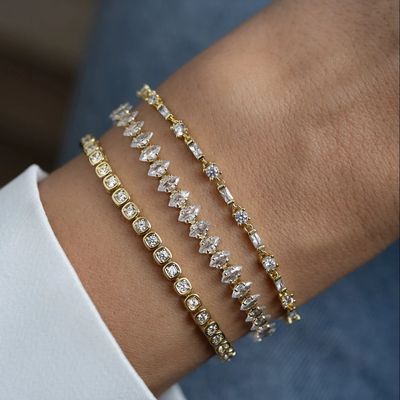 สร้อยข้อมือเทนนิสเซอร์โคเนีย 3 มม. เงิน 925 ชุบทอง 14K เครื่องประดับ Unisex