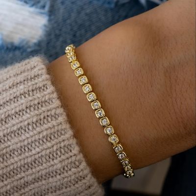 สร้อยข้อมือเทนนิสเซอร์โคเนีย 3 มม. เงิน 925 ชุบทอง 14K เครื่องประดับ Unisex