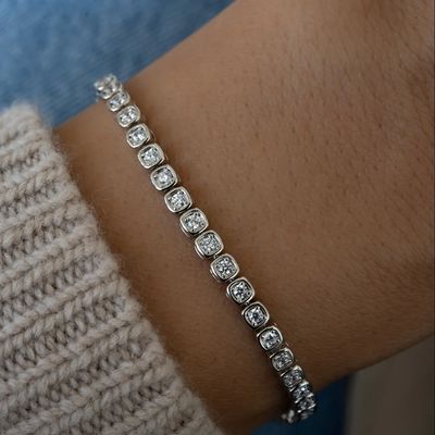 สร้อยข้อมือเทนนิสเซอร์โคเนีย 3 มม. เงิน 925 ชุบทอง 14K เครื่องประดับ Unisex