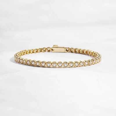 สร้อยข้อมือเทนนิสเซอร์โคเนีย 3 มม. เงิน 925 ชุบทอง 14K เครื่องประดับ Unisex