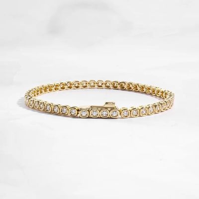 สร้อยข้อมือเทนนิสเซอร์โคเนีย 3 มม. เงิน 925 ชุบทอง 14K เครื่องประดับ Unisex