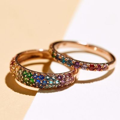 แหวนเงินสเตอร์ลิง 925 ชุบทอง 18K ประดับเซอร์คอนสีรุ้ง