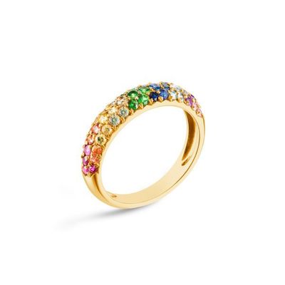 แหวนเงินสเตอร์ลิง 925 ชุบทอง 18K ประดับเซอร์คอนสีรุ้ง