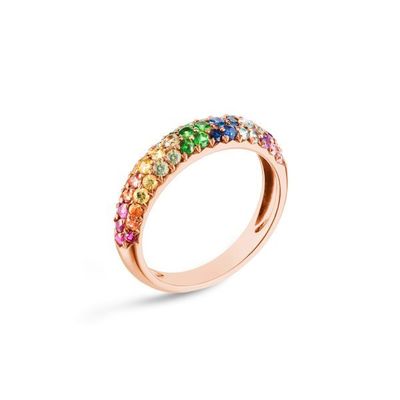 แหวนเงินสเตอร์ลิง 925 ชุบทอง 18K ประดับเซอร์คอนสีรุ้ง