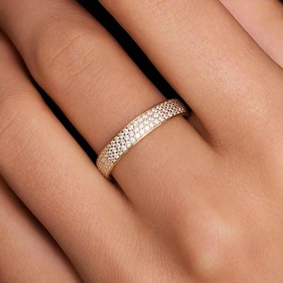 แหวนเงินสเตอร์ลิง 925 ชุบทอง 18K ประดับ CZ แบบครึ่งวง สำหรับผู้หญิง