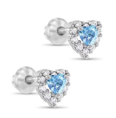 ต่างหูสตั๊ดเด็กทารกรูปหัวใจเคลือบทอง 14K เงินสเตอร์ลิง 925 ประดับ CZ