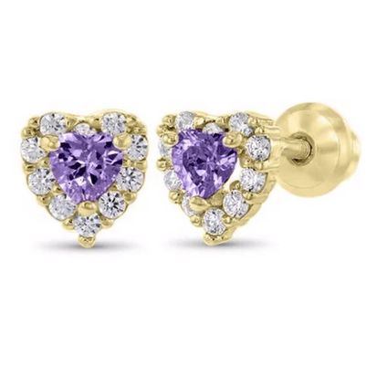 ต่างหูสตั๊ดเด็กทารกรูปหัวใจเคลือบทอง 14K เงินสเตอร์ลิง 925 ประดับ CZ