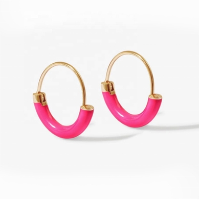 925 สเตอร์ลิงสิลเวอร์วงจร 18 มิลลิเมตร Dia ห่วงs ด้วย Hot Pink Enamel และ 18K Gold การชุบ